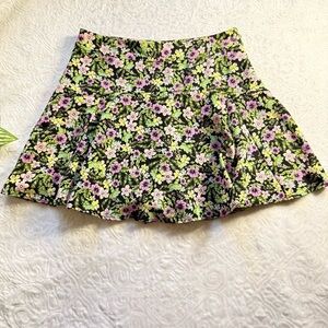 ZARA Floral Skater Skirt Black Pink Green Small